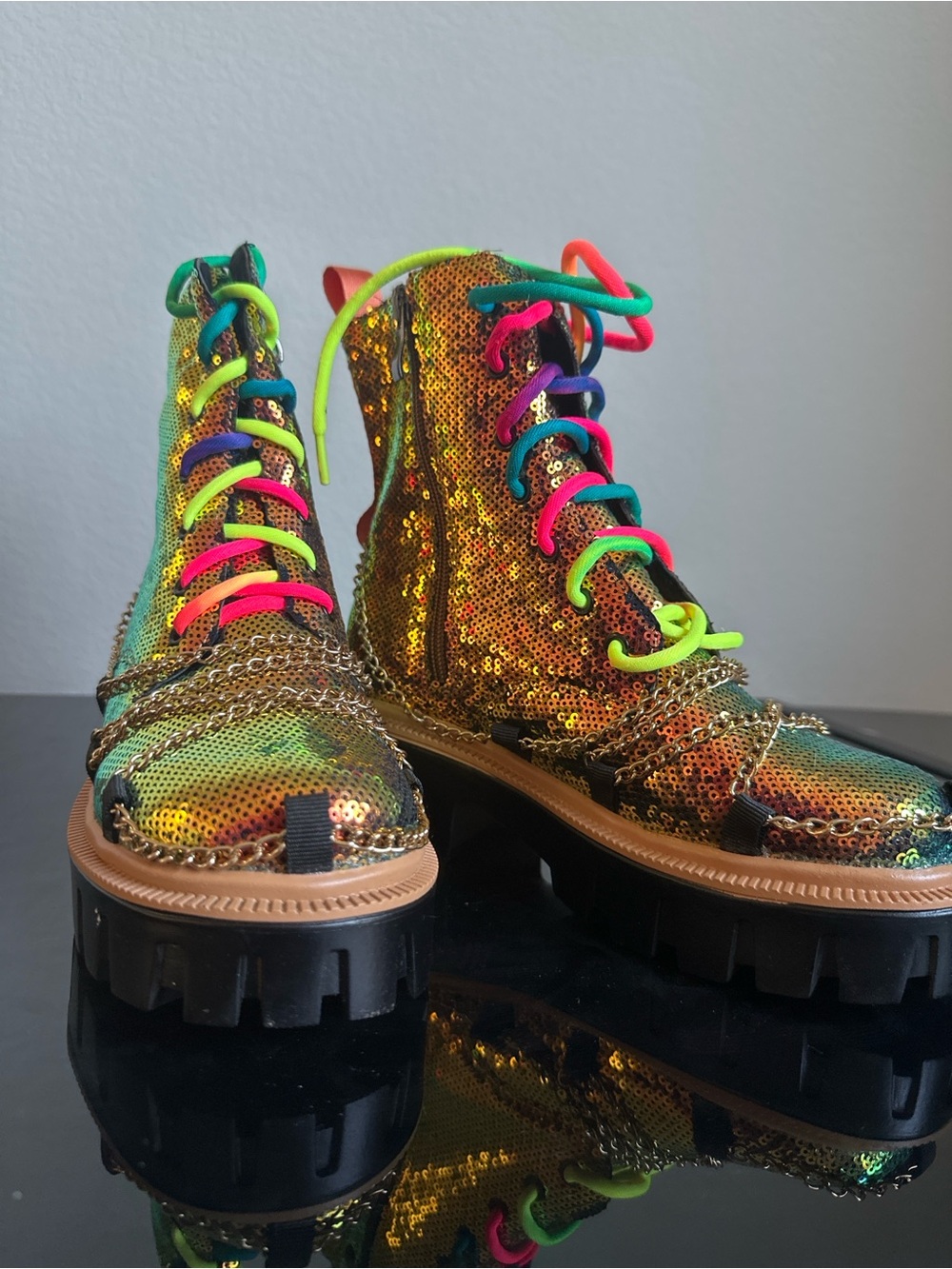 Sequined Combat Boots